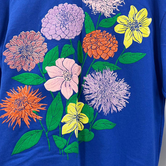 Quips Vintage Sweat Shirt Single Stitch Floral Puff Paint Pattern Blue Medium - Picture 7 of 7